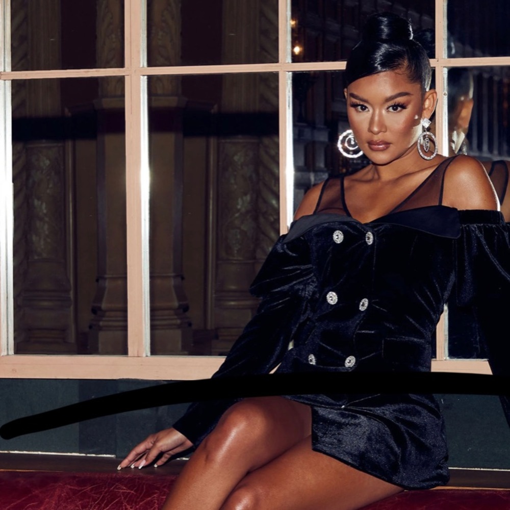 Black velvet mini dress